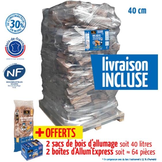 Bois de chauffage haute performance, ballot de 2 000 dm3 - bûches de 40cm + allumage offerts
