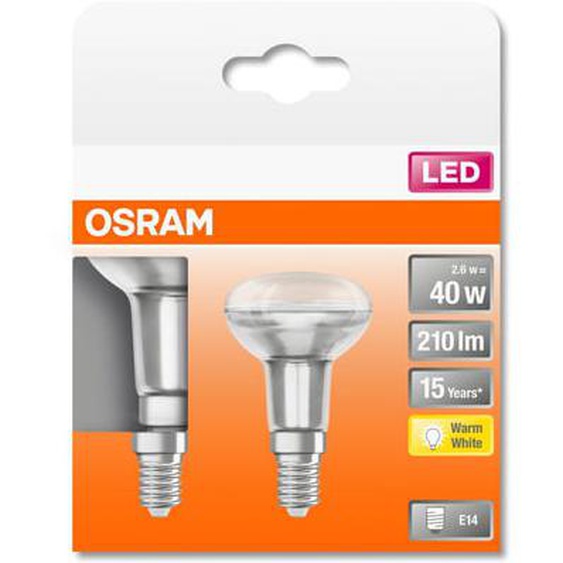 Boîte 2 ampoules LED spot R50 verre clair E14 2.6W=40 chaud