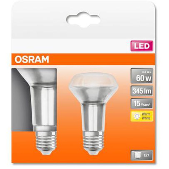 Boîte 2 ampoules LED spot R63 verre clair E27 4,5W=60 chaud