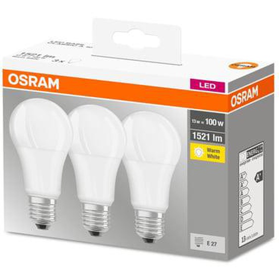 Boîte 3 ampoules LED standard opaque E27 13W=100 chaud