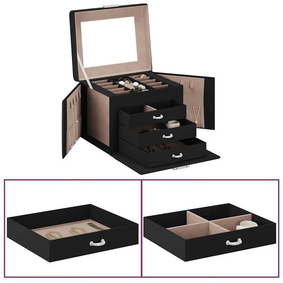 Boîte à bijoux 4 niveaux miroir verrouillable noir