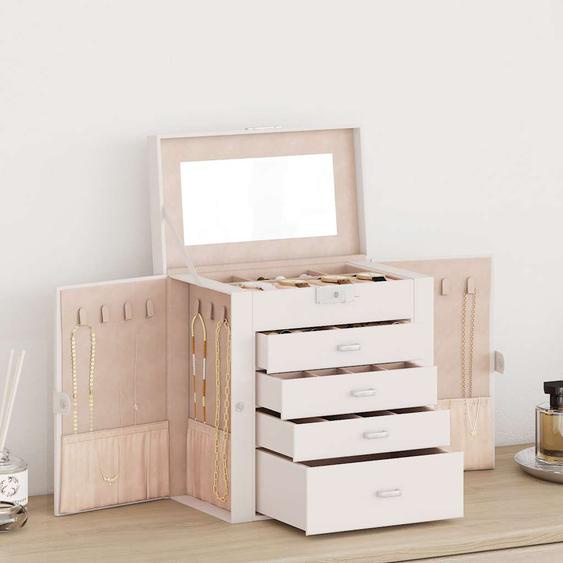 Boîte à bijoux 5 niveaux avec miroir verrouillable blanc