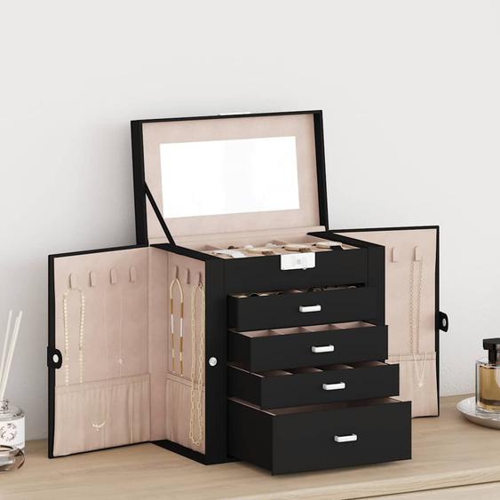 Boîte à bijoux 5 niveaux avec miroir verrouillable noir
