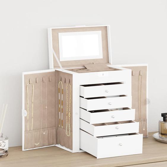 Boîte à bijoux 6 niveaux avec miroir verrouillable blanc