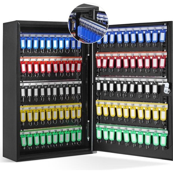 Boîte à clés pour armoire à 200 clés avec supports réglables et étiquettes colorées