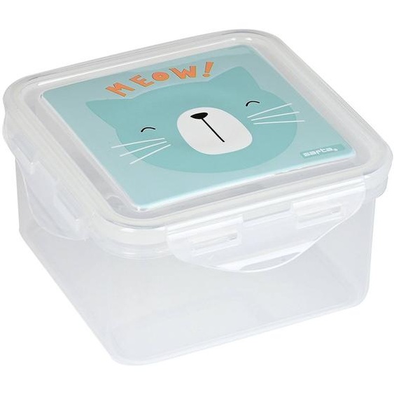 Boîte À Goûter Transparente 13 Cm À L’effigie De Chat Meow! Bleu / Vert
