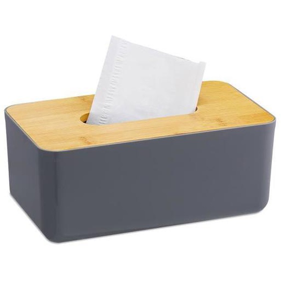 Relaxdays Boîte à mouchoirs, rechargeable, distributeur à lingettes, couvercle en bambou, plastique, 10x23x13 cm, gris