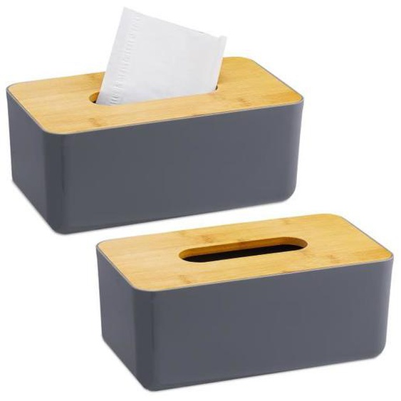 Boîte à mouchoirs, lot de 2, rechargeable, distributeur à lingettes, couvercle en bambou, 10x23x13, gris/nature