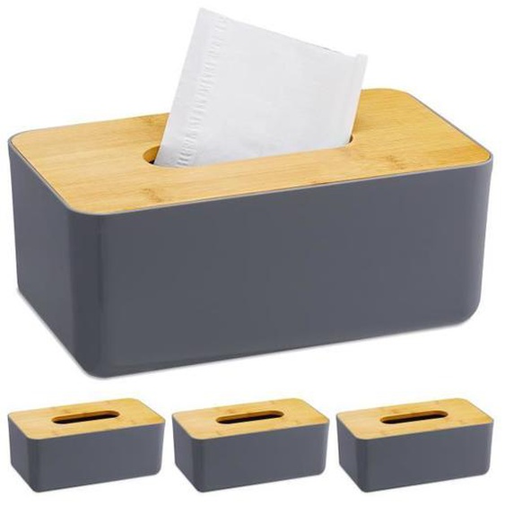 Boîte à mouchoirs, lot de 4, rechargeable, distributeur à lingettes, couvercle en bambou, 10x23x13, gris/nature