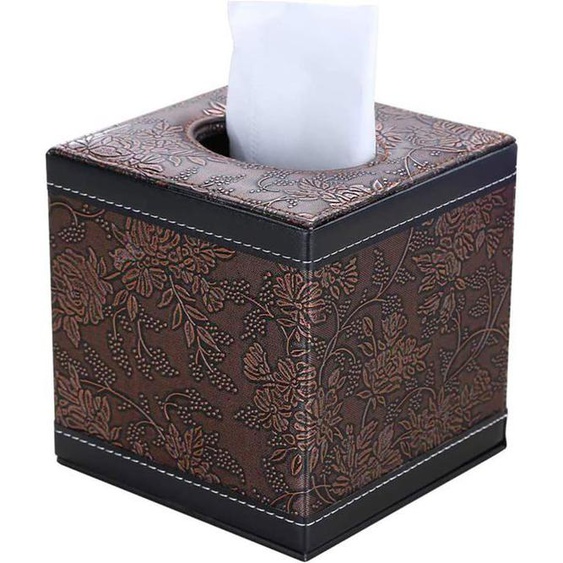 Boîte à mouchoirs en cuir PU, distributeur de mouchoirs carré, fleurs vintage