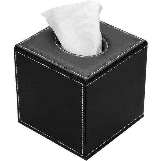 Boîte à mouchoirs en cuir PU, distributeur de mouchoirs carré, noir