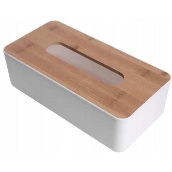 Boite à mouchoirs - Modèle blanc - Couvercle en bambou - Design scandinave - Dimensions 26x13x8 cm