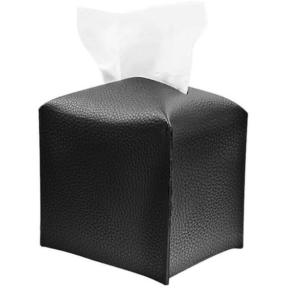 Boîte à mouchoirs, porte-papier décoratif carré moderne en cuir, vanité de salle de bain, Table de chevet (noir)