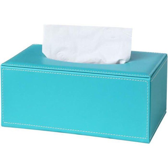 Boîte à mouchoirs rectangulaire en cuir (bleu menthe)