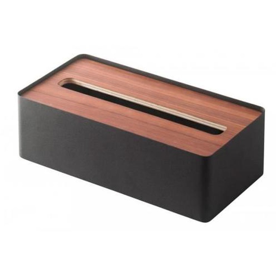 Boîte à Mouchoirs - YAMAZAKI - Métal Noir - Couvercle Bois - 26cm x 13cm x 8.2cm