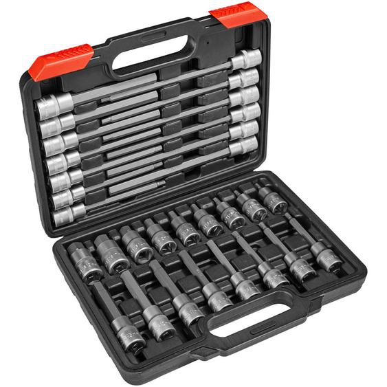Tectake - Boîte à Outils avec 30 Pièces, Embouts Clés à Douilles Mâle - noir/rouge
