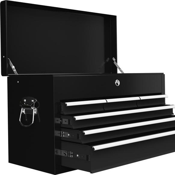 Boîte à outils, boîte à outils sans outils, avec 6 tiroirs, serrure, boîte à outils avec poignée, caisse à outils, acier, noir, 60 x 26 x 34 cm