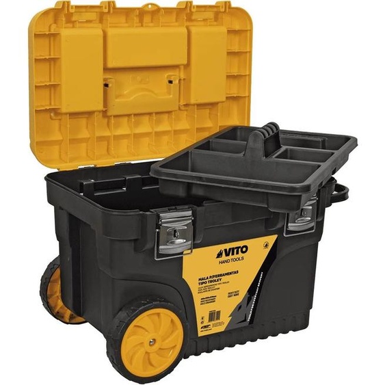 Boite à outils mobile 59.5 x 38 x 42 cm Malette de chantier roulante avec Poignée télescopique Coffre à outils VITO