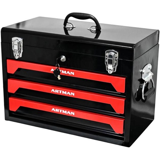 Boîte à outils portable, en acier robuste, hauteur de 20 pouces, 3 tiroirs, fermetures en métal, conçue pour ranger divers outils manuels