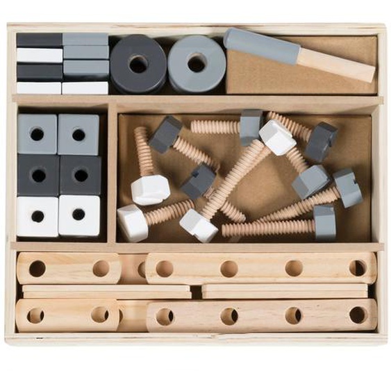 Boite À Outils Pour Enfant - 46 Pièces - Caisse De Bricolage Naturel, Gris Et Blanc