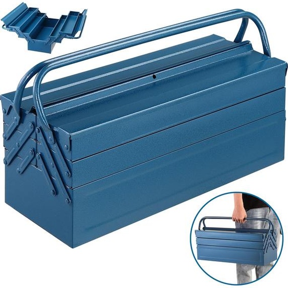 Boîte à outils vide bleu grand 5 compartiments caisse à outils mallette à outils coffre de rangement outillage 53x20x20cm garage atelier