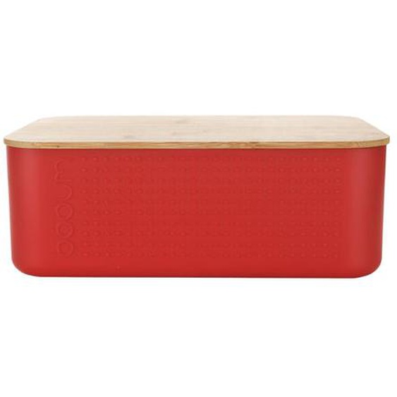 Boîte à pain en plastique rouge et couvercle bambou 19x29x11cm
