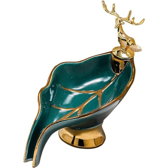 Boite à savon Boite à savon en céramique Boite à savon à feuilles vertes avec cerf doré