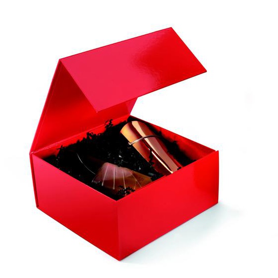 Boîte cadeau carton fermeture aimantée L.22,5 x l.22,5 x H.10,5 cm - Rouge brillant - Lot de 10