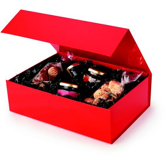 Boîte cadeau carton fermeture aimantée L.33 x l.23 x H.10 cm - Rouge brillant - Lot de 10