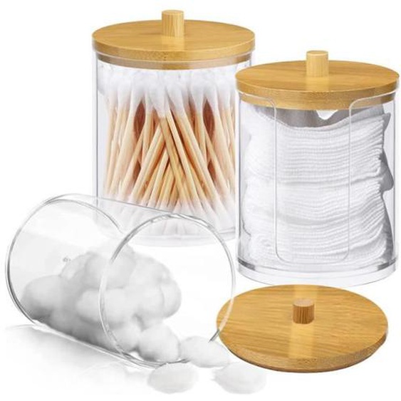 Boite Coton Tige - Non spécifié - 3 Pièces - Couvercle en Bambou - Rangement Hygiénique - Durable