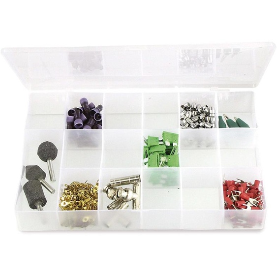 Boîte dassortiment, 17 compartiments, transparent, 275x180x40 mm