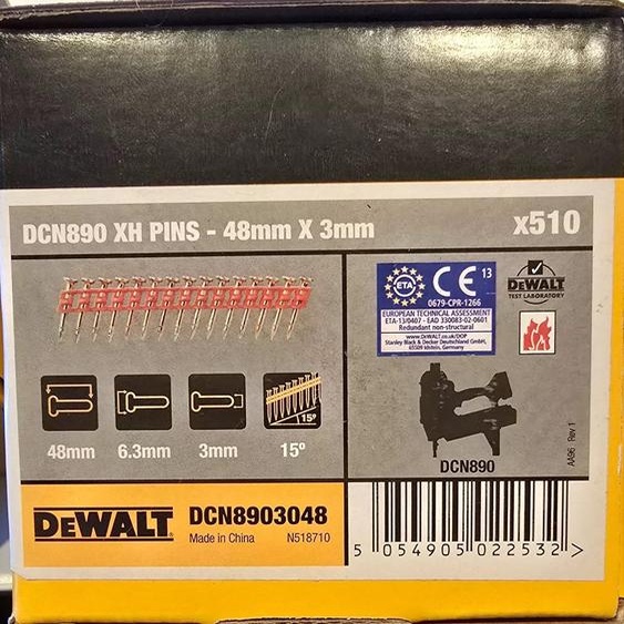 Boîte de 510 pointes acier XH pour cloueur 3x48MM - DEWALT - DCN8903048