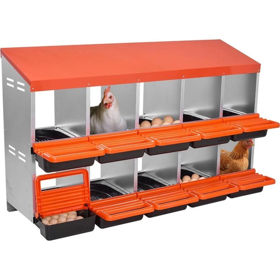 Boîte de ponte pour volailles - Nid déroulant 10 compartiments - Métal - Couvercle de rétention protecteur - Hygiénique & respectant luf - Pour poules & canards - 132x52,5x79 cm