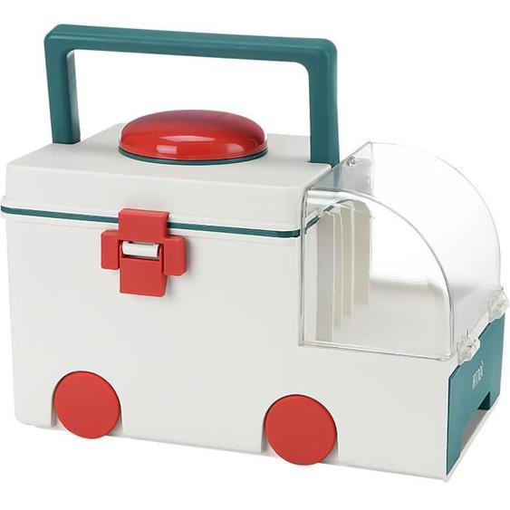 Boîte de rangement à médicaments - Ambulance - Rouge - Plastique - Résine - 2 compartiments