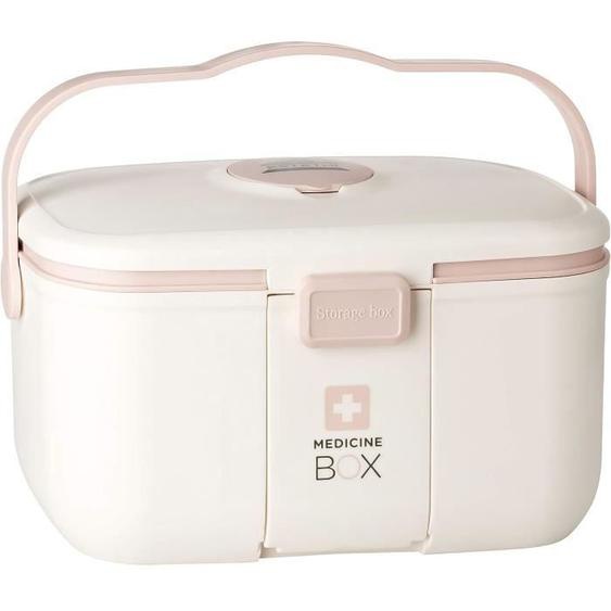 Boîte de rangement portable en plastique avec poignée - Boîte à pharmacie multicouche - Blanc - 8,5L