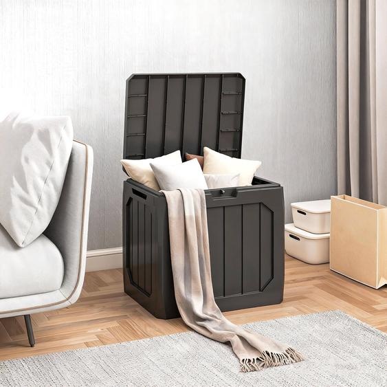 Boîte de rangement pour jardin, 121 litres, en plastique, verrouillable, résistante aux intempéries, avec poignées, noire | 56x45x53 cm | assemblage sans outils | idéale pour balcon et terrasse