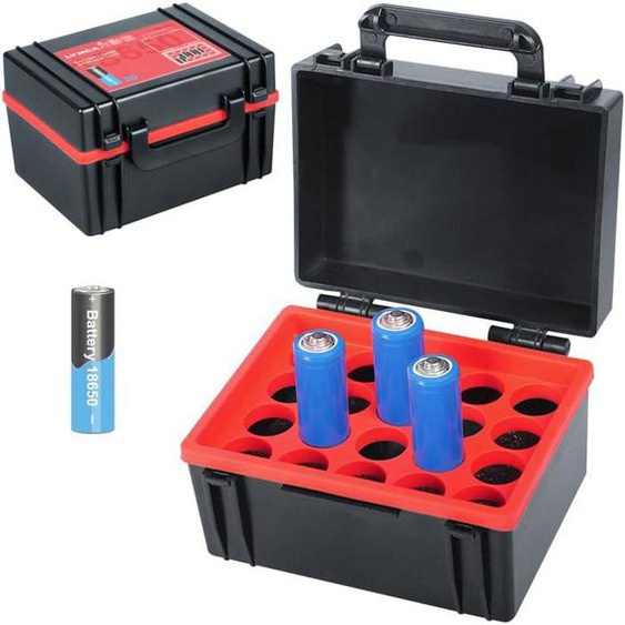 Boîte de rangement rigide pour batterie et porte-cartes SD pouvant contenir 20 boîtiers de batterie 18650 - avec testeur de
