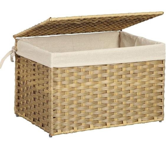 Boîte de Rangement Rotin, Bac de Rangement, Panier à Linge 65 L, Corbeille Décorative, Coffre de Rangement, avec Poignées, Doublure, Couvercle, pour