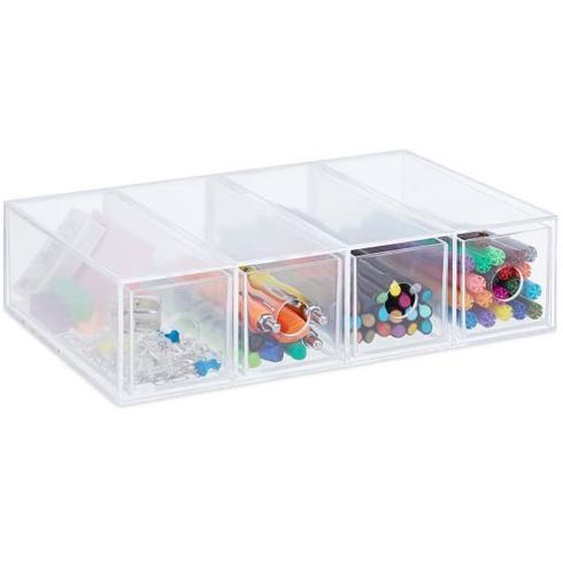 Boîte de rangement - Relaxdays - Tiroirs 4 compartiments - Transparent - Bureau - 6x25x17,5cm