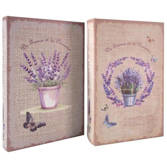BOITE Décoration Set de 2 en forme de Livre, Bouquet de Lavande Provence, en Bois mdf, de 26x17x5cm rangement discret.