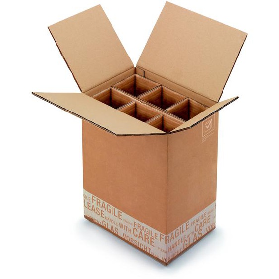 Boîte dexpédition pour 6 bouteilles 75 cl en carton double cannelure brun - L.int. 32 x l.22 x H.41 cm