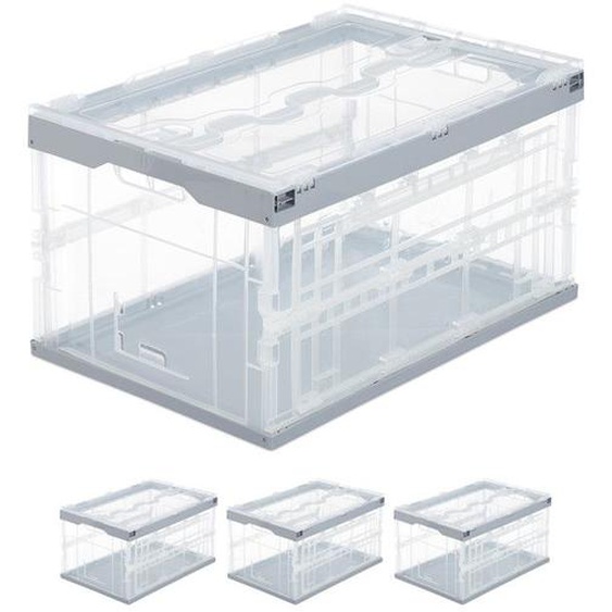 Boîte pliable, lot de 4, couvercle, caisse de rangement plastique coffre transport 60 litres 31,5 x 59,5 x 39,5 cm, vert