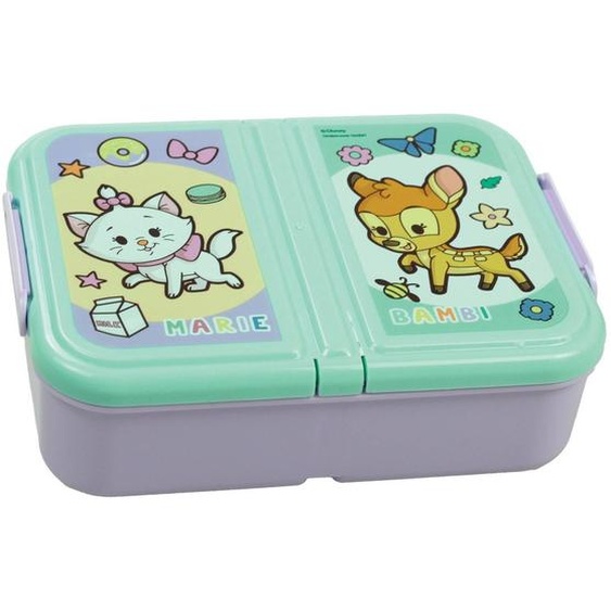 Boîte Repas 3 Compartiments Marie Bambi – 18 X 13,5 Cm – Disney Rose/vert