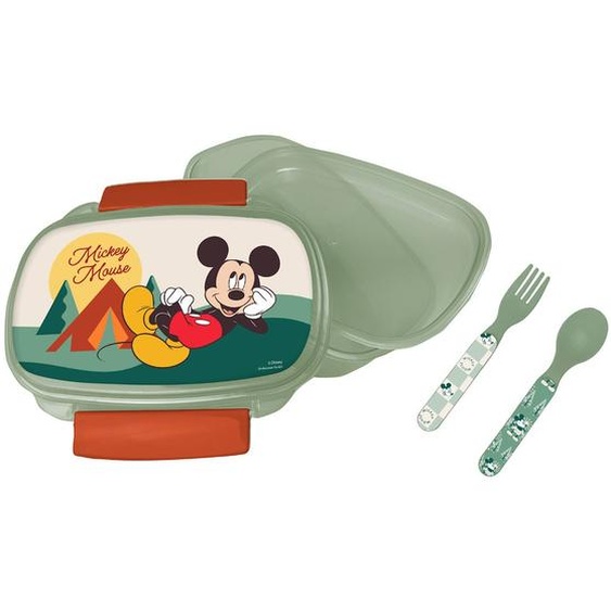 Boîte Repas Mickey Mouse En Pvc Avec Cuillère Et Fourchette 17 X 12 X 7 Cm Transparent