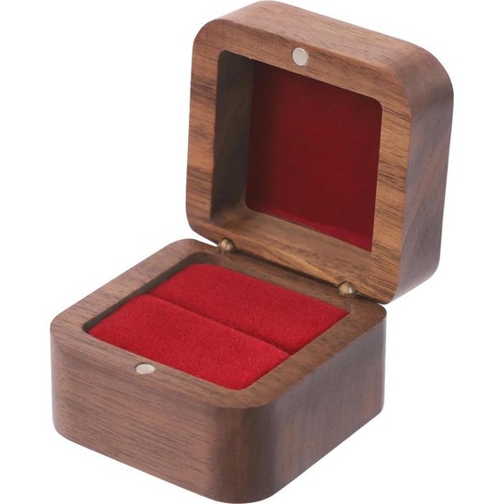 Boîtes à bagues en noyer noir - Boîtes à bijoux - lot de 5 - fermeture magnétique - fraisage CNC - doublure en flanelle - Vintage - Rouge