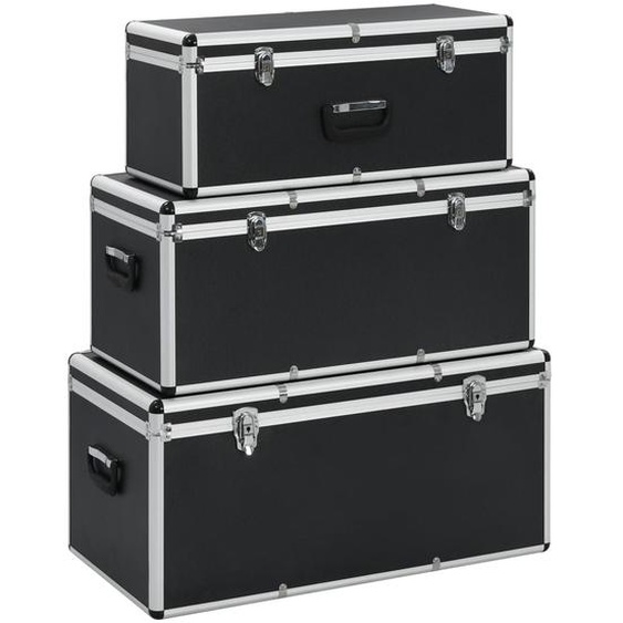 Boîtes de rangement 3 pcs Noir Aluminium