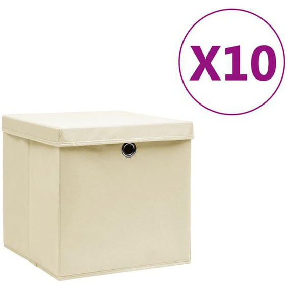 Boîtes de rangement avec couvercles 10 pcs 28x28x28 cm Crème