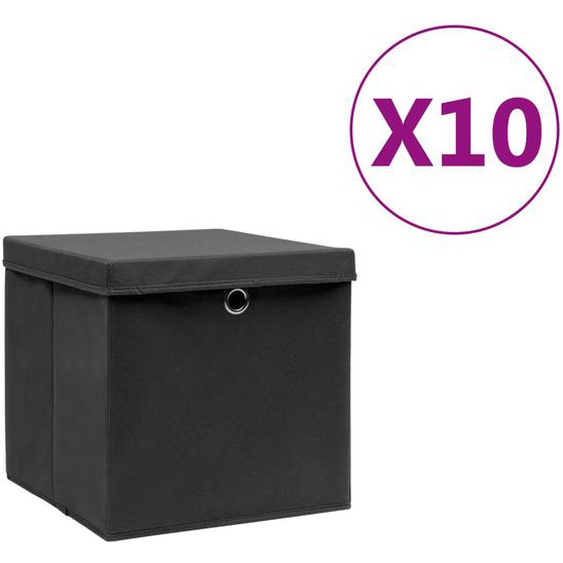 Boîtes de rangement avec couvercles 10 pcs 28x28x28 cm Noir