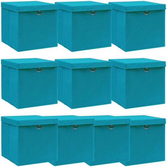 Boîtes de rangement et couvercles 10 pcs Bleu 32x32x32 cm Tissu