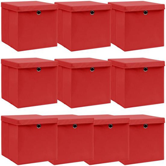 Boîtes de rangement et couvercles 10 pcs Rouge 32x32x32cm Tissu
